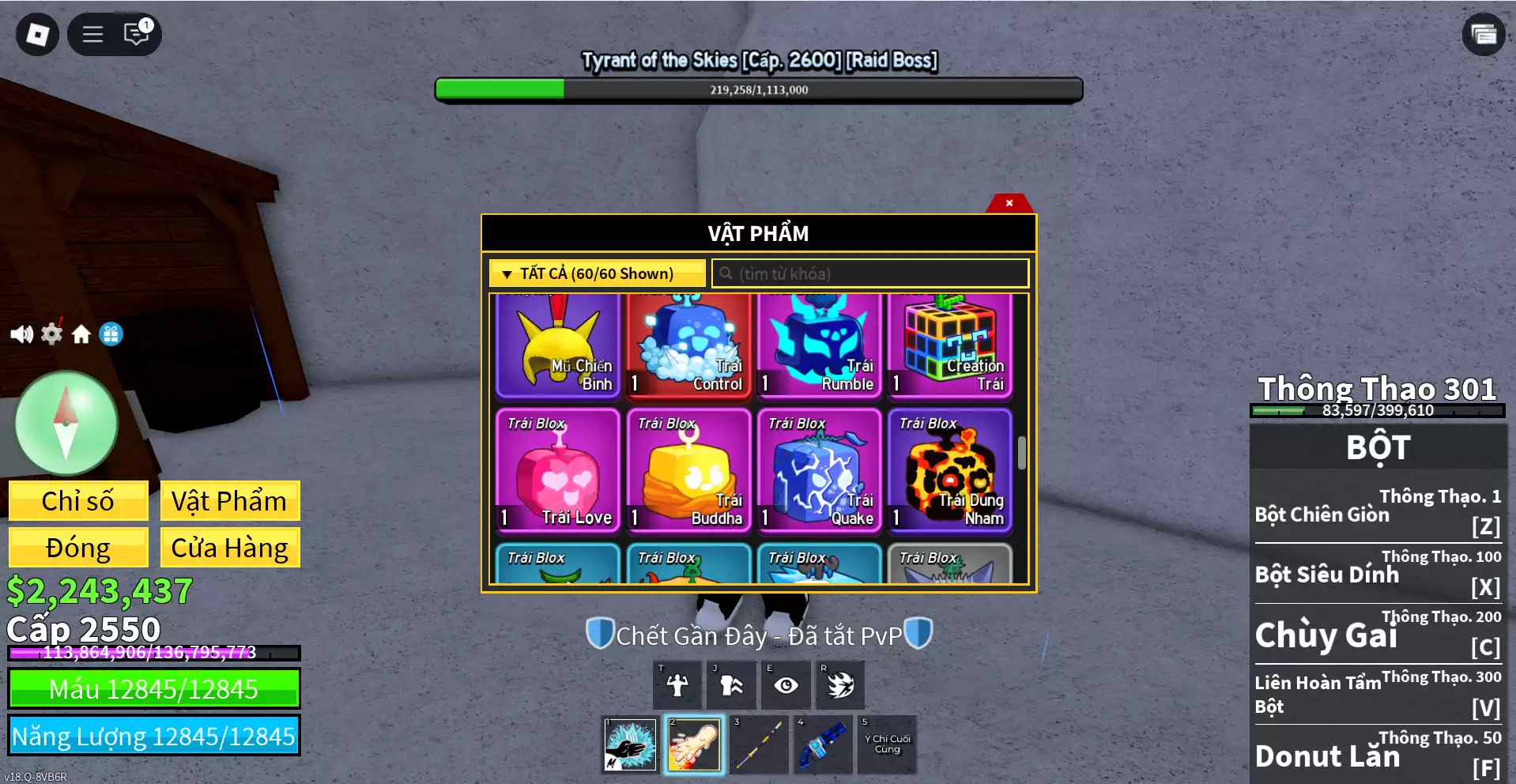 Acc đang ăn mochi + Godhuman + SG + Buddha Rương + 1 trái đỏ