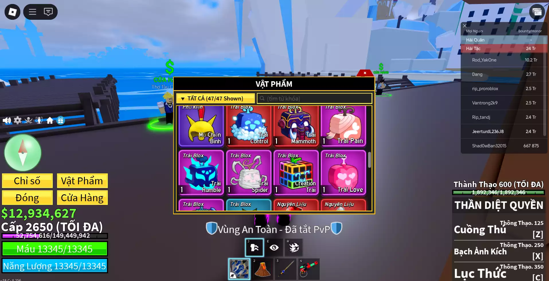Acc đang ăn Magma + Godhuman + Max level (2650) + Mammoth rương + Hơn 12M Beli