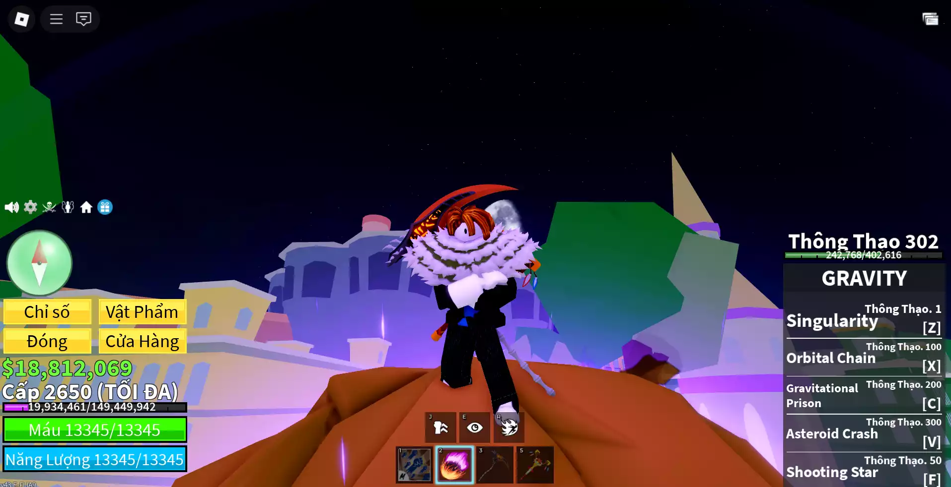 Acc đang ăn Gravity + Godhuman + Max level (2650) + Gần 20M Beli