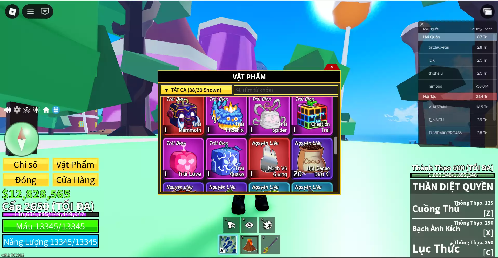Acc đang ăn Magma + Godhuman + Mammoth rương + Max level (2650))