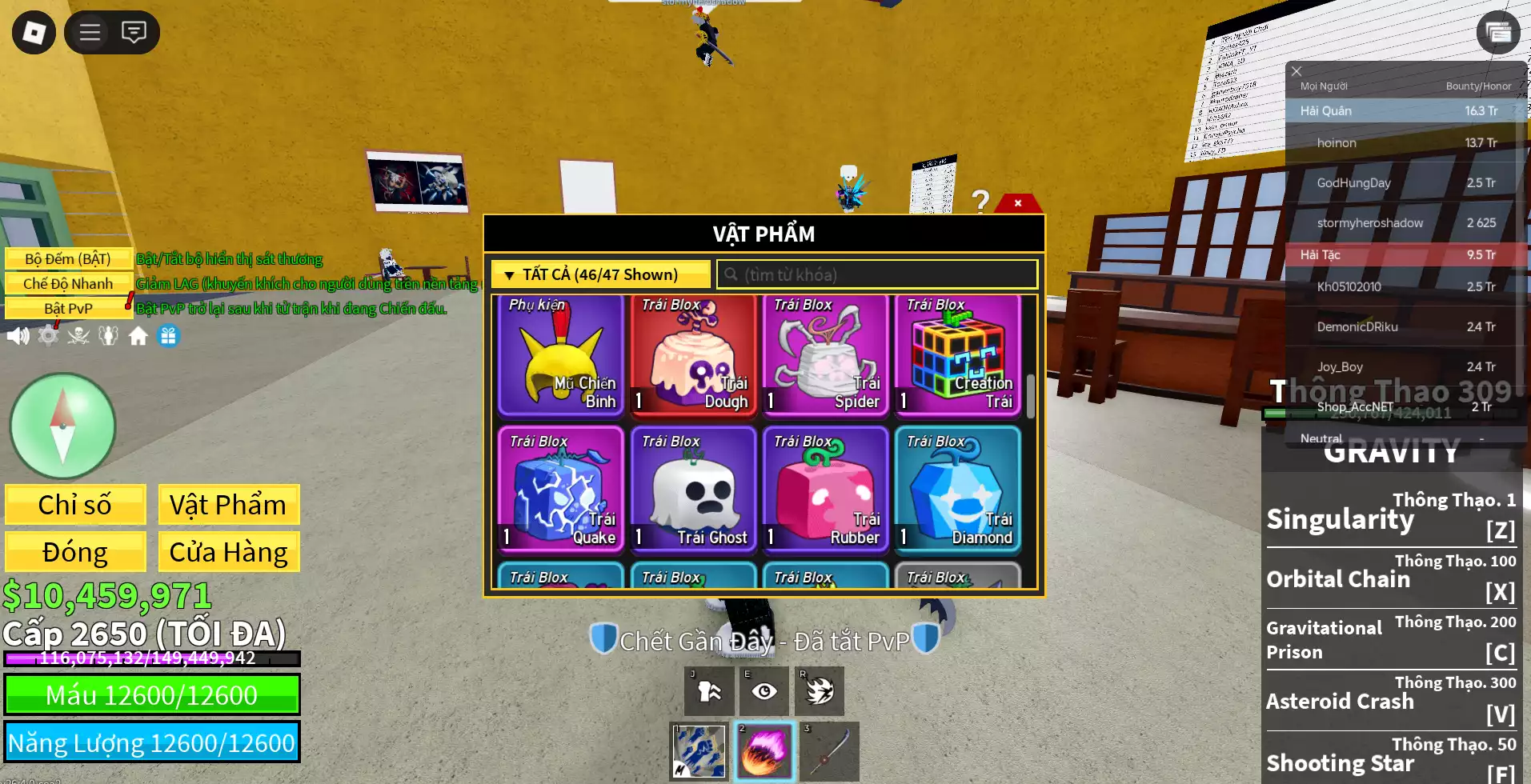 Acc đang ăn Gravity + Godhuman + Mochi rương + Max level (2650)