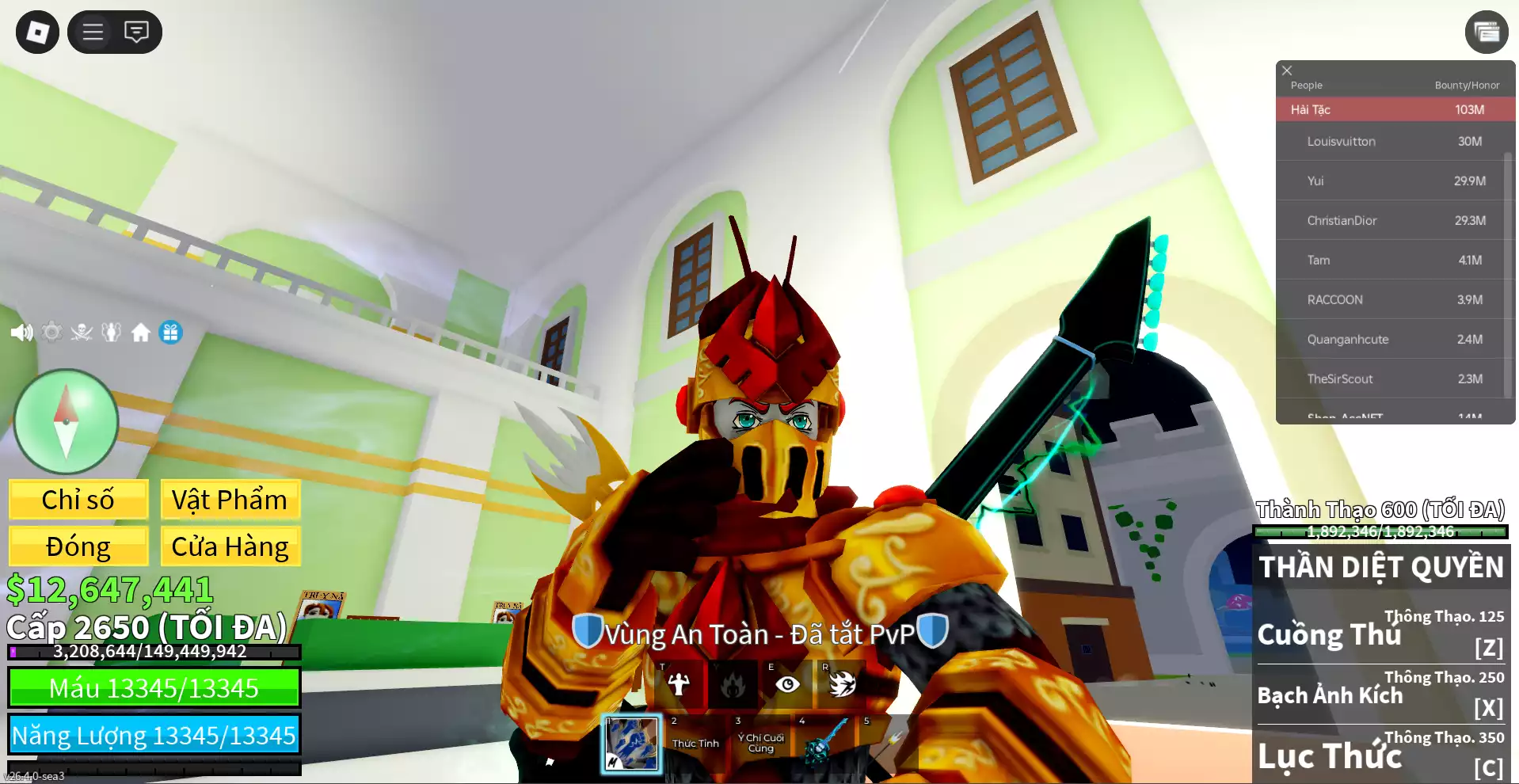 Human V4 + SG + Godhuman + Max level (2650) + Hơn 12M Beli