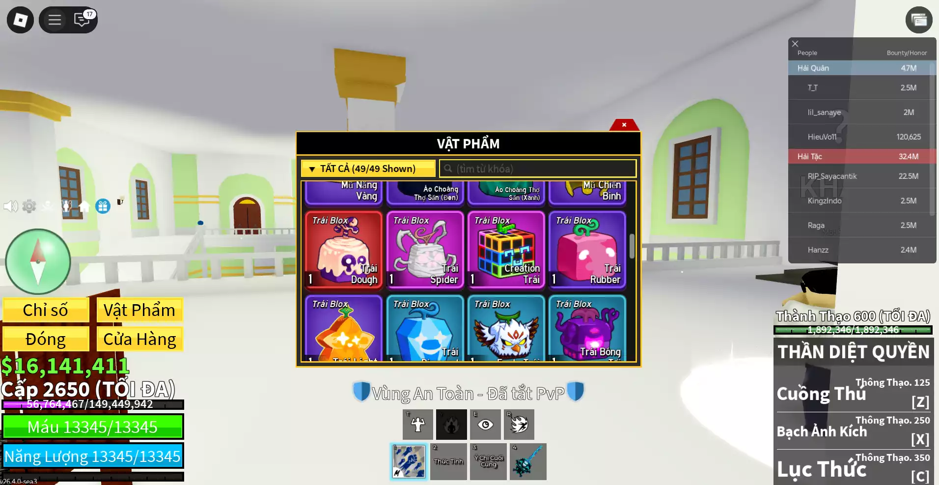 Human V4 full gear + Godhuman + SG + Max level + Mochi rương +  Hơn 16M Beli