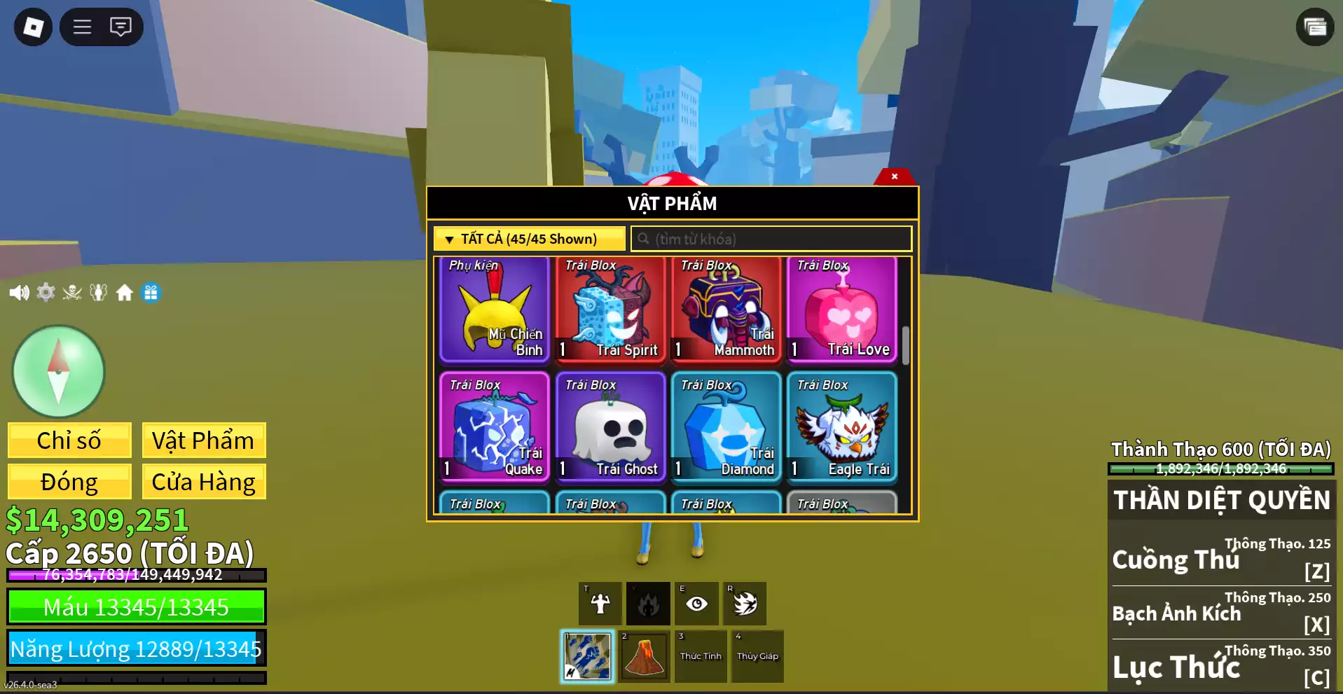 Cá V4 full gear + Human V3 + Mammoth rương + Godhuman + SG + Max level