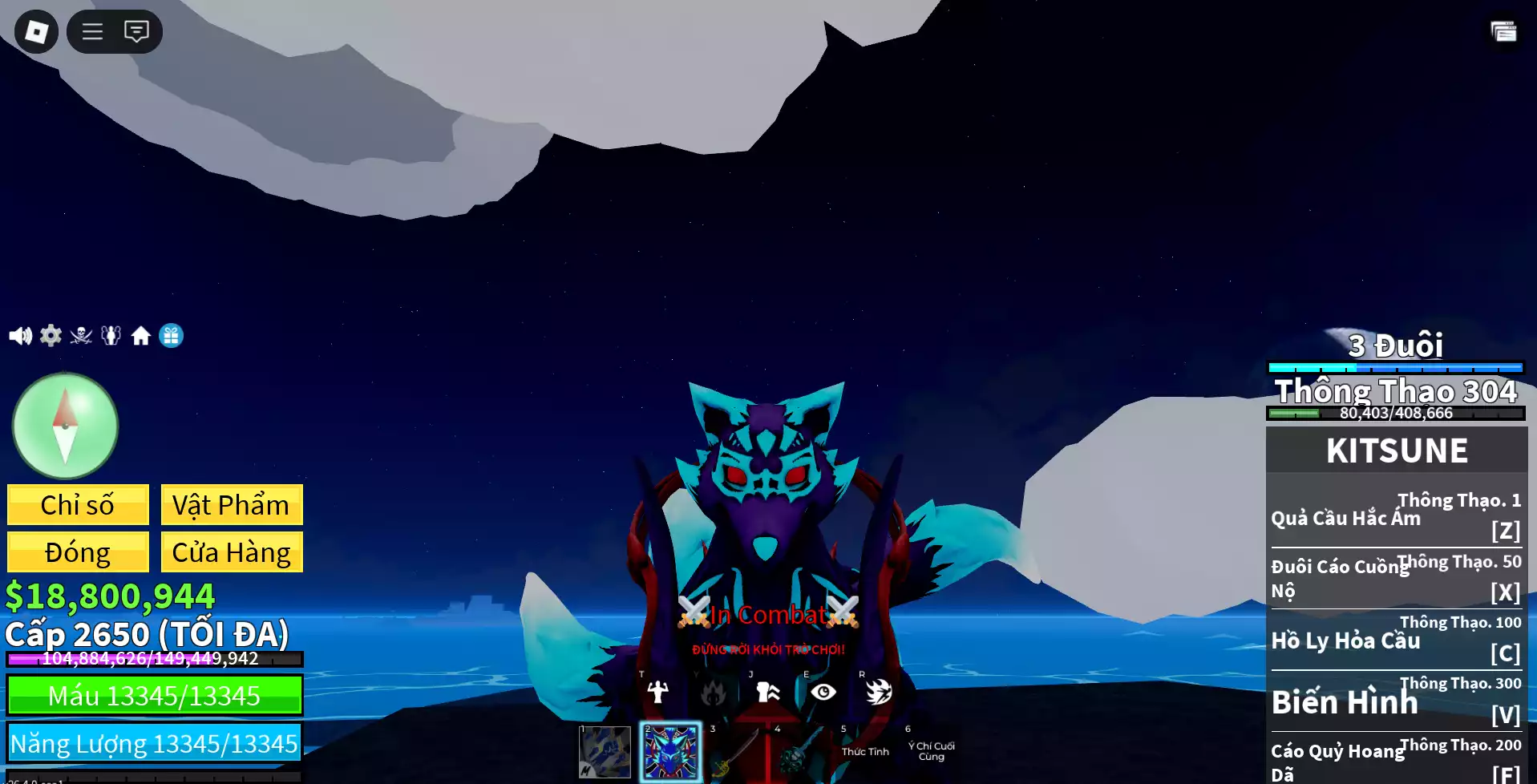 Ảnh Acc Godhuman V4 (Full Gear) đang ăn Kitsune (Full chiêu) + Godhuman + CDK + SG + Max Level + Gần 20M Beli