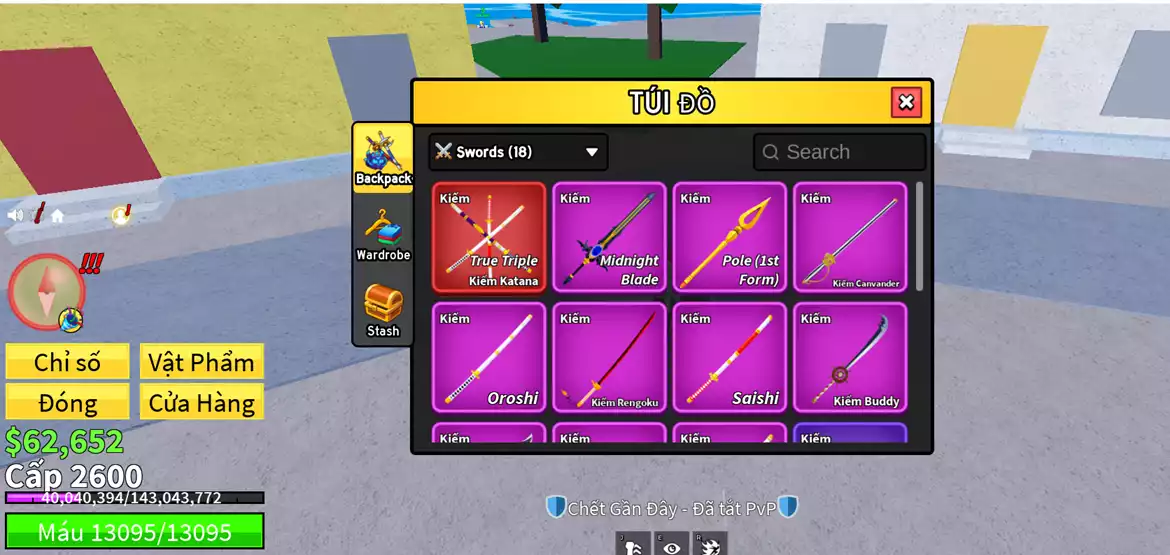 Ảnh vườn đẹp , nhiều pet , có chơi rolox lvl 2600 : tam bảo kiếm , đang ăn lightning,có áo choàng lễ hội,godhuman