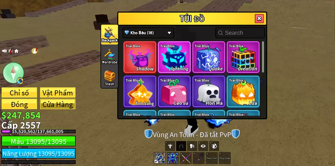 Ảnh vườn đẹp , có chơi blox lv 2557 : cdk ,kitsune đang ăn,  shadow , lightning, Cá V4