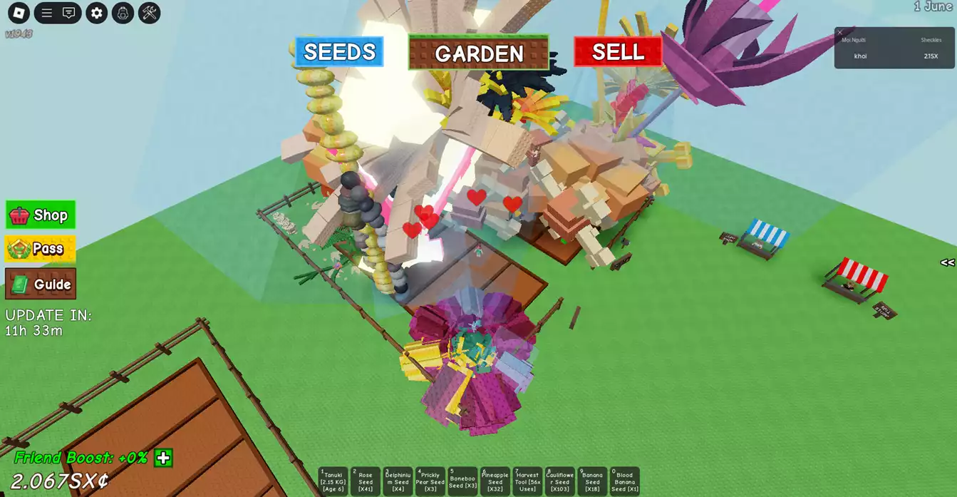 vườn đẹp, nhiều pet xịn , có chơi blox : gas đang ăn, mỏ neo, skull guitar ,huyết quỷ thuật , Người V3,Quỷ V3, TT V3