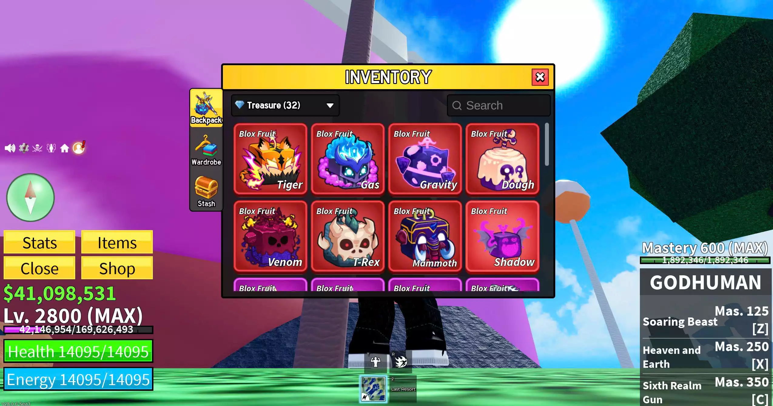 8 trái đỏ, 64k F, 41 triệu beli, god max level, đồ đỏ